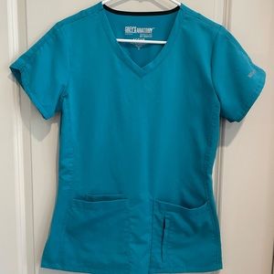 Grey’s Anatomy 4-pocket V-Neck Scrub Top. Small. Teal. EUC
